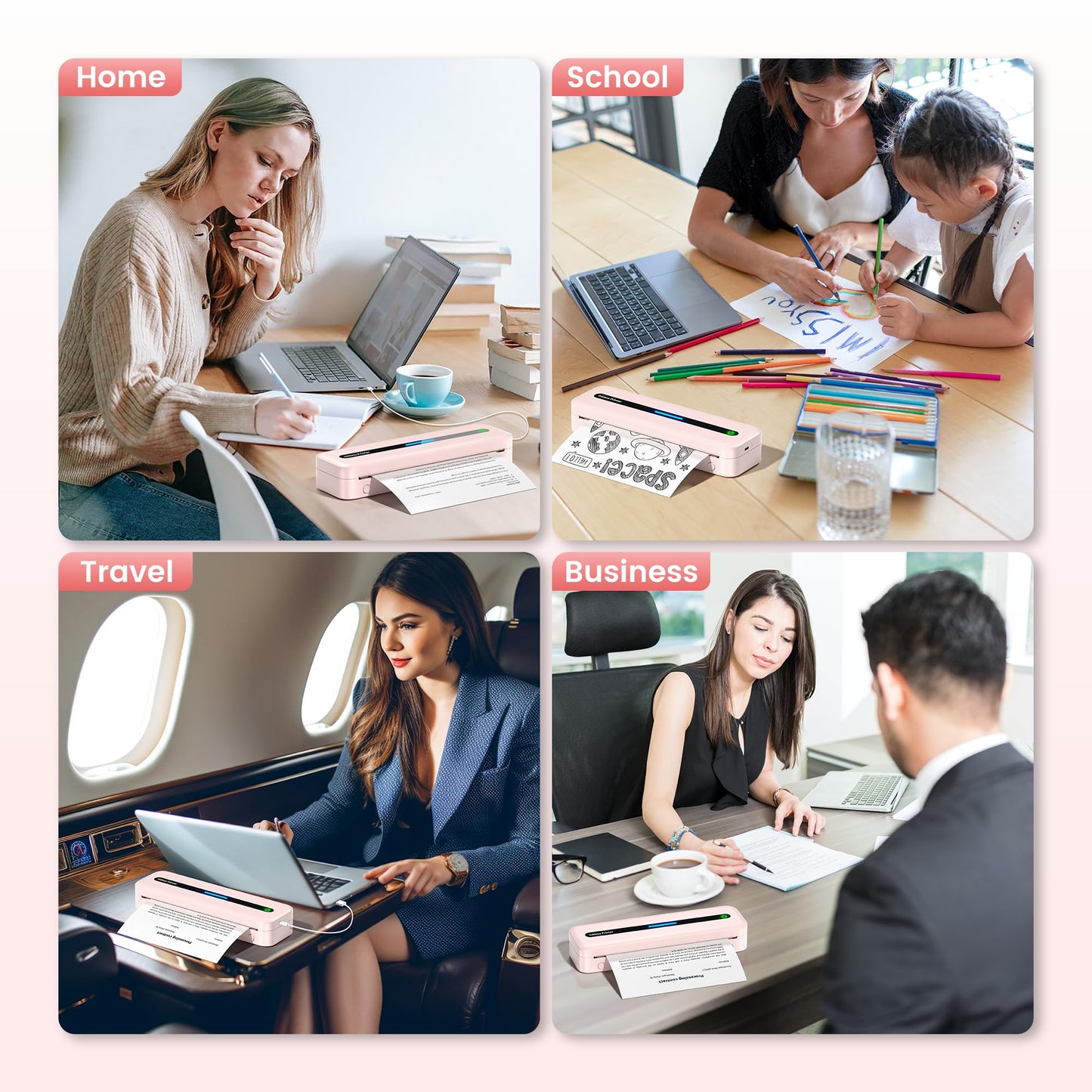 ItriAce Impresora Térmica A4 - Impresora Bluetooth M832, Impresora Sin Tinta para Oficina, Estudio, Hogar, Viajes, Compatible con Ordenadores Portátiles y Teléfonos - Rosado