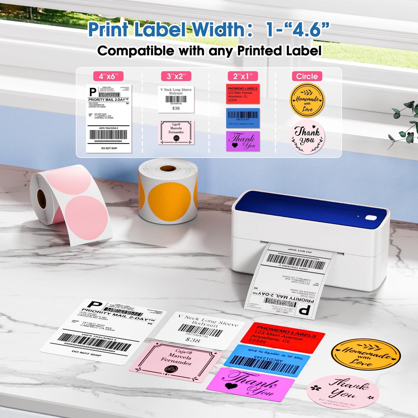 ItriAce 241BT Bluetooth Etikettendrucker, Versandetiketten Drucker 4×6 Thermodrucker DHL Ettikettendrucķer für Kleine Unternehmen, Label Printer Kompatibel mit Amazon, Shopify, Ebay, UPS-Blau