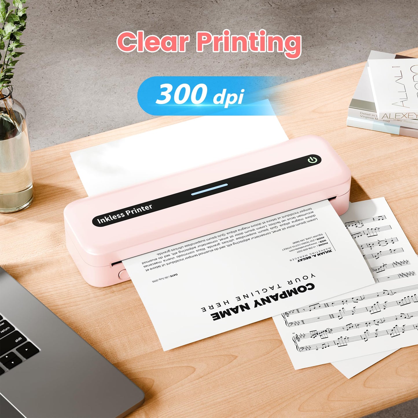 ItriAce Impresora Térmica A4 - Impresora Bluetooth M832, Impresora Sin Tinta para Oficina, Estudio, Hogar, Viajes, Compatible con Ordenadores Portátiles y Teléfonos - Rosado