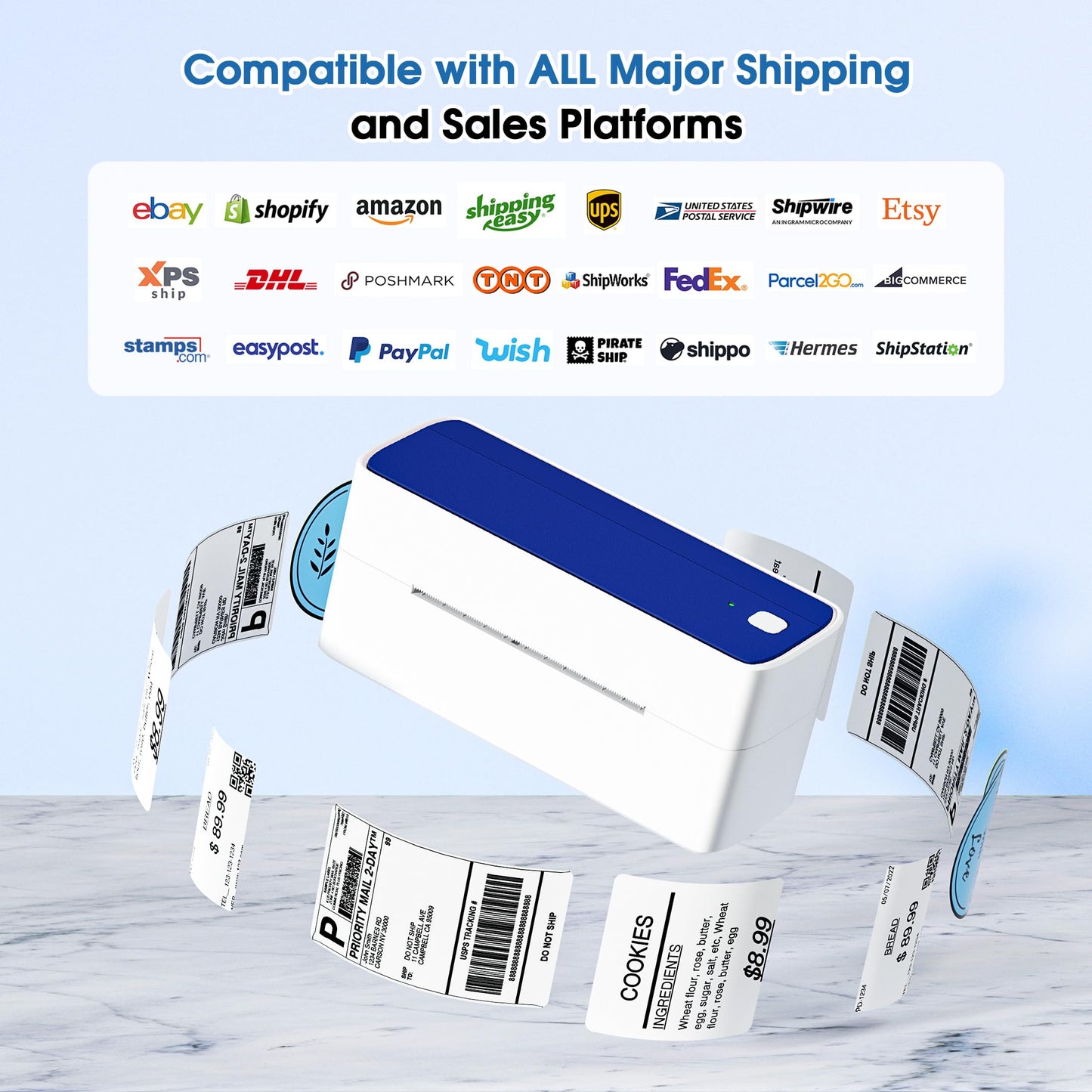 ItriAce 241BT Bluetooth Etikettendrucker, Versandetiketten Drucker 4×6 Thermodrucker DHL Ettikettendrucķer für Kleine Unternehmen, Label Printer Kompatibel mit Amazon, Shopify, Ebay, UPS-Blau