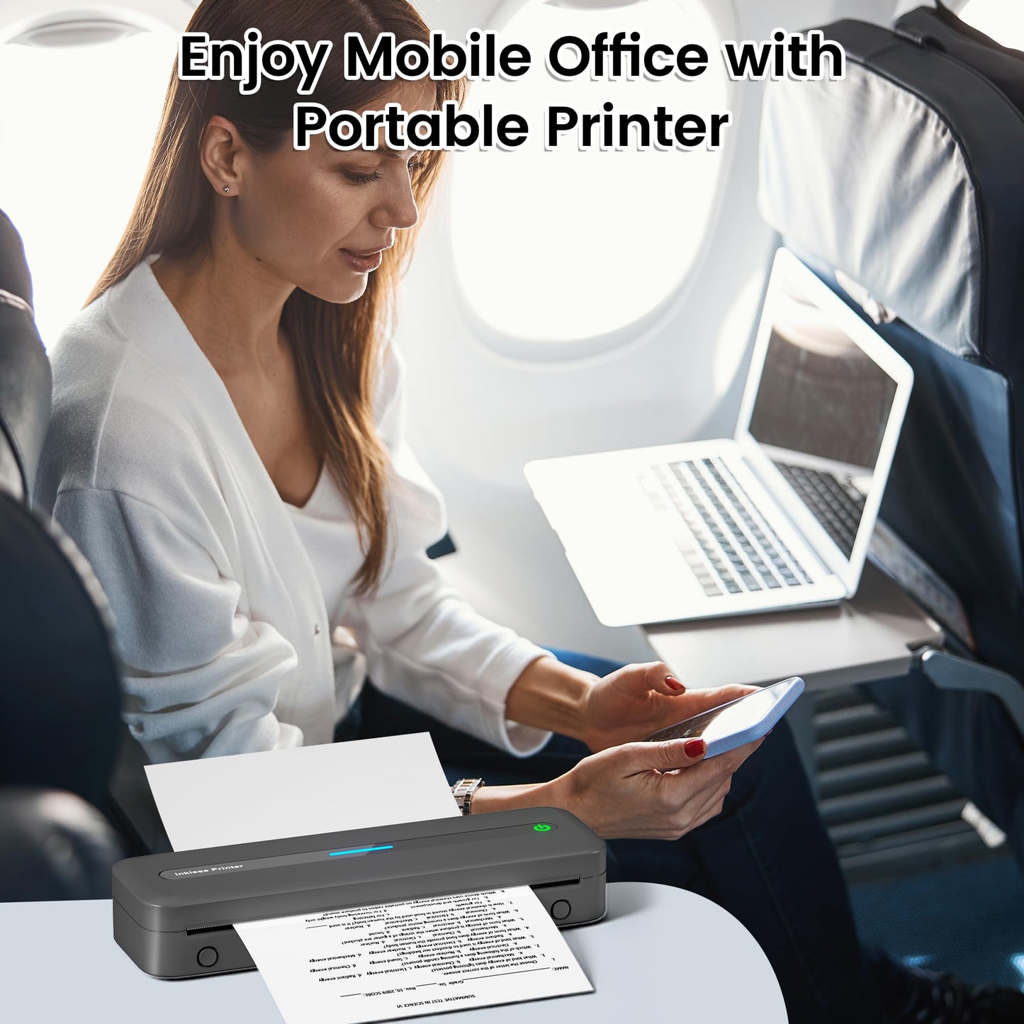 ItriAce A4 Portable Inkless Printer, Thermal Printer 300DPI Supports 2,08''/3,14''/4,33''/A4/Letter Thermal for Home, Office, Study, Compatible with Laptop & Phone - Grey