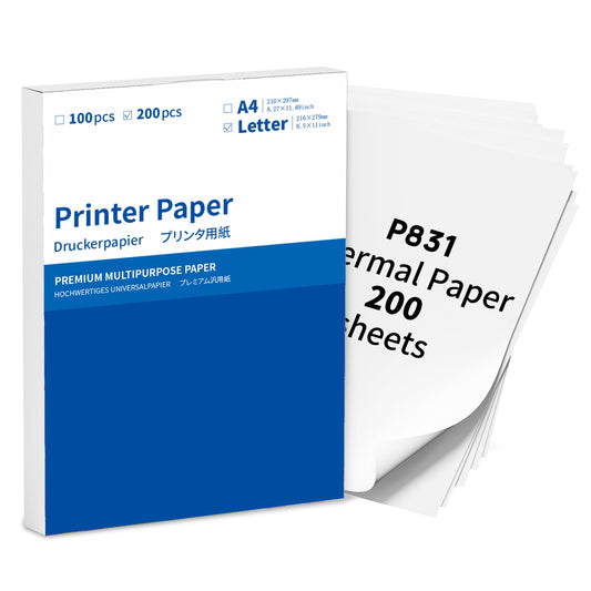 White Printer Paper 8.5 x 11 Inch,ItriAce Copy Regular Paper Compatible with Phomemo P831, HPRT MT800/Brother/HP/Canon Printer,200 Sheets US Letter Printer Papers.