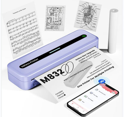 ItriAce Impresora Térmica A4 - Impresora Bluetooth, Impresora Sin Tinta para Oficina, Estudio, Hogar, Viajes, Compatible con Ordenadores Portátiles y Teléfonos - Púrpura