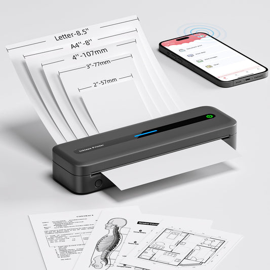 ItriAce Portable Printer, 300DPI Wireless Bluetooth Thermal Printer, Support Multi-Size Thermal Paper, Compatible with iOS, Android & PC, Inkless Mobile Printer for Travel, Office, School, Gray