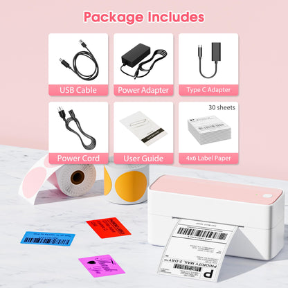 ItriAce 241BT Bluetooth Etikettendrucker, Versandetiketten Drucker 4×6 Thermodrucker DHL Ettikettendrucķer für Kleine Unternehmen, Label Printer Kompatibel mit Amazon, Shopify, Ebay, UPS -Rosa