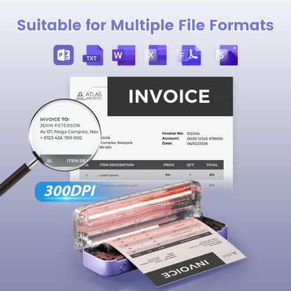 ItriAce Impresora Térmica A4 - Impresora Bluetooth, Impresora Sin Tinta para Oficina, Estudio, Hogar, Viajes, Compatible con Ordenadores Portátiles y Teléfonos - Púrpura