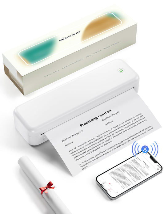 Portable Printers Wireless for Travel, 300dpi Bluetooth Thermal Printer Support 8.5 x 11 US Letter/ A4, Inkless Mobile Printer for Home, School, Vehincle, Compatible with iOS & Android Phone/ Laptop