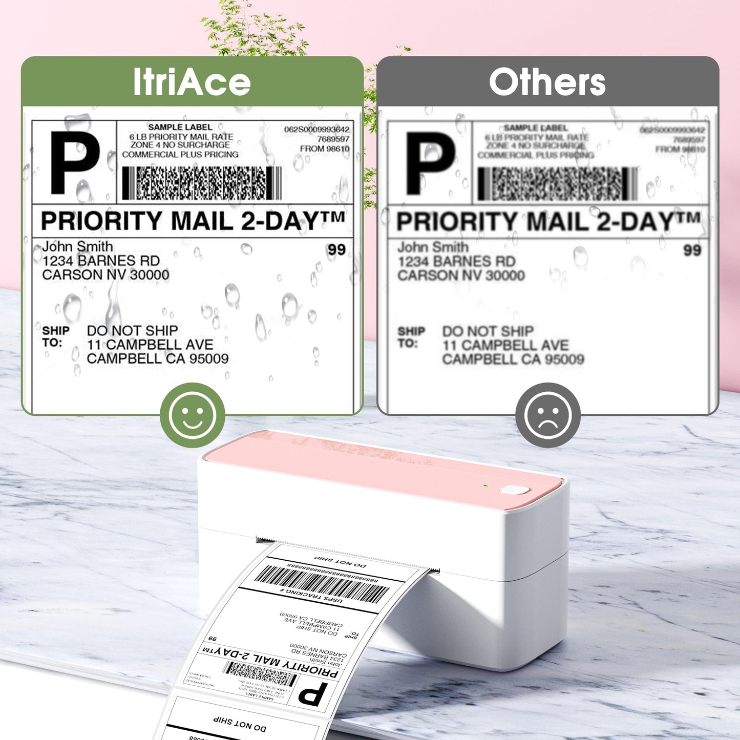 ItriAce 241BT Bluetooth Etikettendrucker, Versandetiketten Drucker 4×6 Thermodrucker DHL Ettikettendrucķer für Kleine Unternehmen, Label Printer Kompatibel mit Amazon, Shopify, Ebay, UPS -Rosa