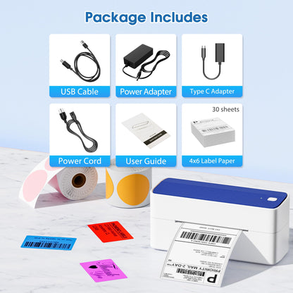 ItriAce 241BT Bluetooth Etikettendrucker, Versandetiketten Drucker 4×6 Thermodrucker DHL Ettikettendrucķer für Kleine Unternehmen, Label Printer Kompatibel mit Amazon, Shopify, Ebay, UPS-Blau