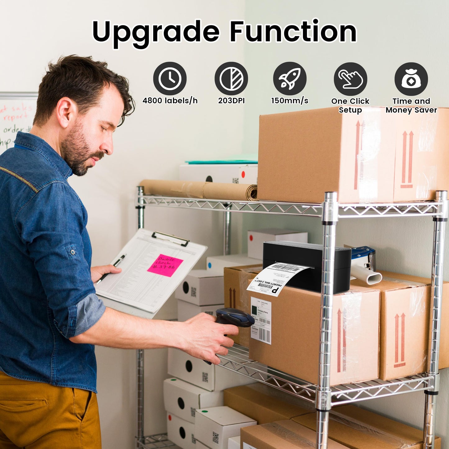 ItriAce 241BT Bluetooth Etikettendrucker, 4×6 Thermodrucker DHL Ettikettendrucķer, Versandetiketten Drucker für Kleine Unternehmen, Label Drucker Kompatibel mit Amazon, Shopify, Ebay, UPS