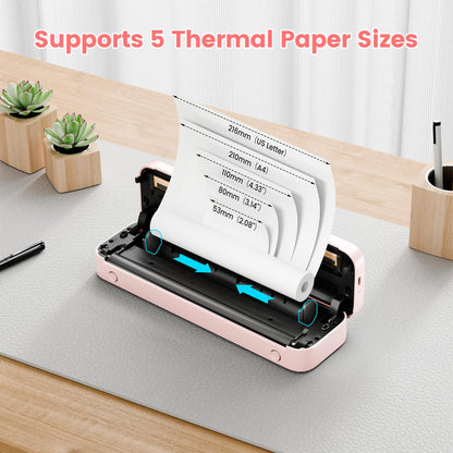 ItriAce Impresora Térmica A4 - Impresora Bluetooth M832, Impresora Sin Tinta para Oficina, Estudio, Hogar, Viajes, Compatible con Ordenadores Portátiles y Teléfonos - Rosado