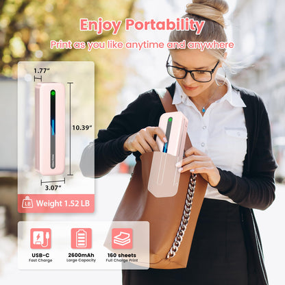 ItriAce Impresora Térmica A4 - Impresora Bluetooth M832, Impresora Sin Tinta para Oficina, Estudio, Hogar, Viajes, Compatible con Ordenadores Portátiles y Teléfonos - Rosado