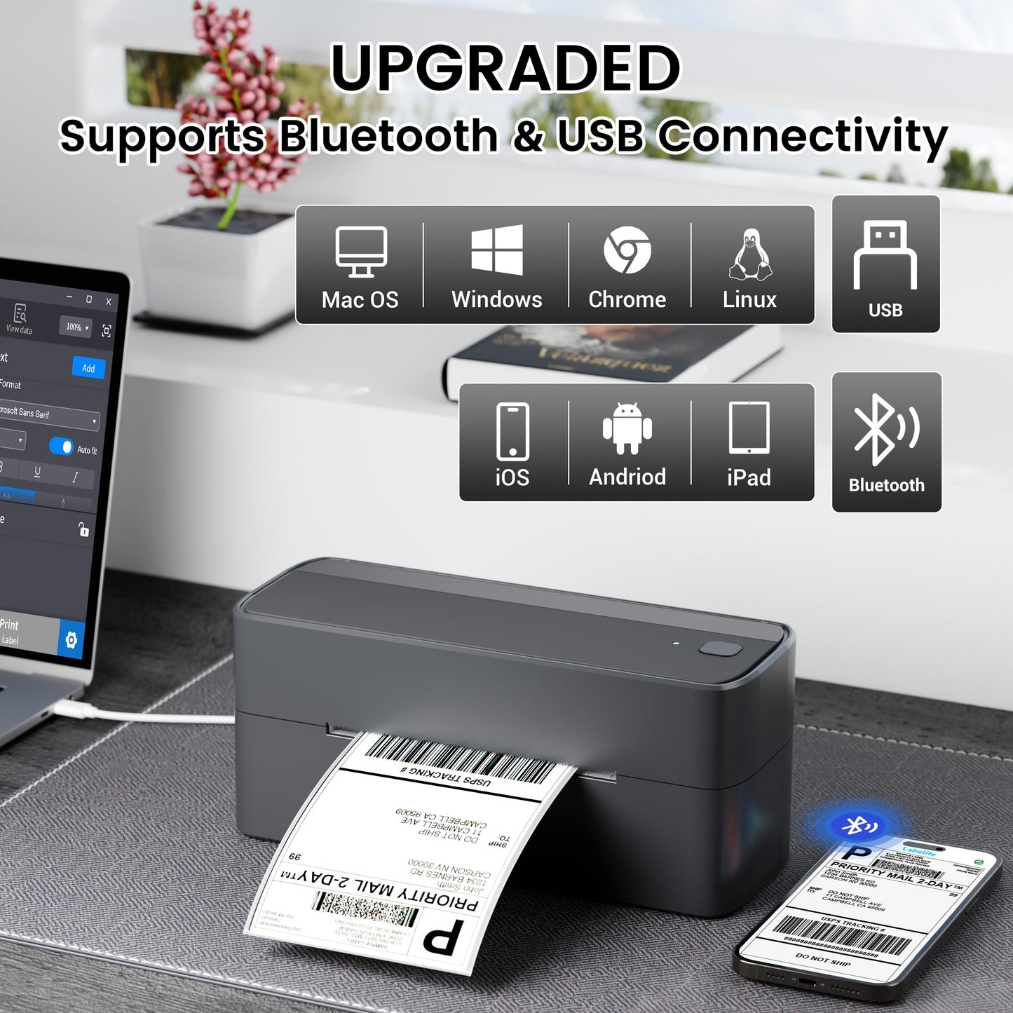 ItriAce 241BT Bluetooth Etikettendrucker, 4×6 Thermodrucker DHL Ettikettendrucķer, Versandetiketten Drucker für Kleine Unternehmen, Label Drucker Kompatibel mit Amazon, Shopify, Ebay, UPS