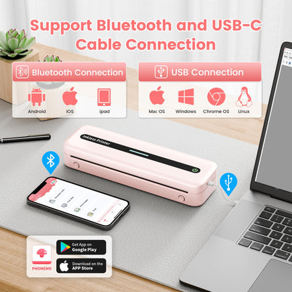 ItriAce Impresora Térmica A4 - Impresora Bluetooth M832, Impresora Sin Tinta para Oficina, Estudio, Hogar, Viajes, Compatible con Ordenadores Portátiles y Teléfonos - Rosado