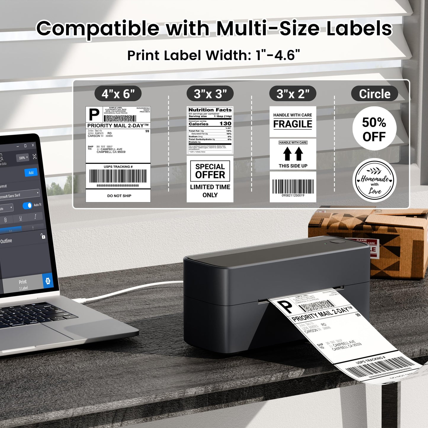ItriAce 241BT Bluetooth Etikettendrucker, 4×6 Thermodrucker DHL Ettikettendrucķer, Versandetiketten Drucker für Kleine Unternehmen, Label Drucker Kompatibel mit Amazon, Shopify, Ebay, UPS