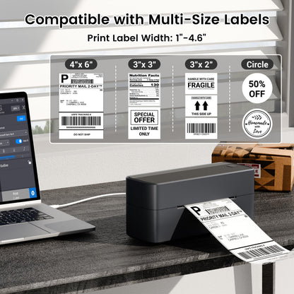 ItriAce 241BT Bluetooth Etikettendrucker, 4×6 Thermodrucker DHL Ettikettendrucķer, Versandetiketten Drucker für Kleine Unternehmen, Label Drucker Kompatibel mit Amazon, Shopify, Ebay, UPS